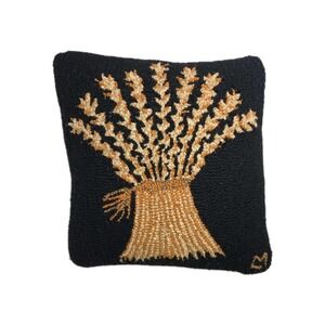 Chandler 4 Corners Hooked Wool Pillow Wheat Sheaf 2007 Laura Megroz  18" X 18"‎